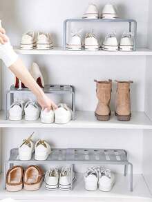 1个/2个纯色可拆卸伸缩分层鞋架，节省空间，适用于厨房、客厅、宿舍等场所，塑料材质，可放置鞋拖鞋，可放置于房门、床底、浴室、衣帽间等位置，加厚可伸缩鞋架。（提示：首页有安装视频）