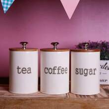 Bamboo Lid Sealed Coffee Sugar Tea Storage Jar Set 3 Piecescreative Sealed Moisture-Proof Kitchen Sealed Jar