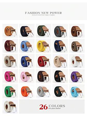 1pc 26-Color 3-Size Elastic Waist Belt (Width 3.3CM, Length 107CM, 120CM, 130CM), Fashionable Elastic Woven Belt For Men And Women Halloween, Casual, Business, Street,   Boho, Western, Outdoor, Gift For Men, Husband, Boyfriend, Father, Dad, Christmas