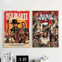 1 pieza/Set de 3 pósteres artísticos de pared, con opción de marco. 1 paquete de pósteres del juego Red Dead Redemption 2 , adhesivos de papel impermeables, decoración de pared para cafetería, bar o habitación