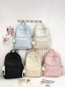 1 pièce Sac à dos grande capacité de style japonais Harajuku, de couleur unie simple et à la mode, avec fermeture éclair en nylon. Conception de niche, bretelles réglables confortables et polyvalentes. Sac à dos lisse pour la rentrée scolaire, convenant aux sorties, à l'extérieur et à un usage quotidien. C'est le cadeau parfait pour les adolescents (sans pendentifs inclus)