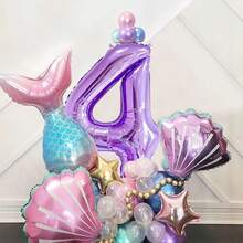 40 件美人鱼主题生日气球套装，40 英寸紫色 0-9 数字铝箔气球，贝壳和美人鱼尾巴形状，适合主题派对场景装饰 - 彩色 - 查看 14