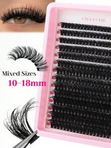 280/252 件独立睫毛簇 D 卷曲 10-18 毫米混合 DIY 睫毛簇自然外观、纤细、浓密、持久 DIY 睫毛延长套装，带粘合剂和密封剂和镊子，适合初学者在家使用或外出时用于日常生活、派对和音乐节