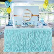 1 pieza Falda de mesa de gasa con volantes, se ajusta a mesas rectangulares de 4 pies/5 pies/6 pies/9 pies/14 pies, adecuada para bodas, despedidas de soltera, fiestas de cumpleaños, banquetes, decoración del hogar - Multicolor - Ver 8