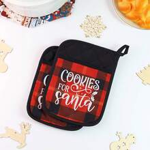 Red Gingerbread Boy Printed Oven Gloves Christmas Baking Mittens Hanging Ornament Christmas Pot Rack Kit - 8PCS - View 3