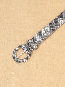 1 件女士 PU 闪光扣腰带，时尚波西米亚风格休闲配饰秋季、秋季、万圣节 - 灰色 - 查看 3