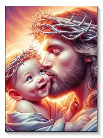5D DIY Jesus Kisses Baby Diamond Painting Warm Full Round Rhinestone Cross Stitch Kit Diamond Mosaic Home Decoration