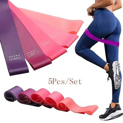 5pcs Pink Gradient Resistance Band 5-Piece Set 600 * 50mm Fitness Elastic Band With Strength Label Manual Cloth Bag