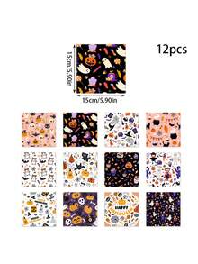 12pcs/Set Multi-Style Halloween Themed Cartoon Pink DIY Gift Box Wrapping Paper Party Decorations, Suitable For Gift Packaging, Decoration And Gifting To Friends For Women Storage Organizer Travel Essentials Back To School Dormitory Storage - Multicolor - View 9