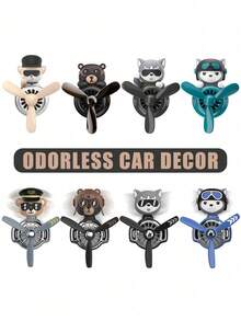 无香水DIY香薰旋转汽车饰品出风口夹空气清新剂风力旋转螺旋桨酷炫趣味飞行员卡通熊狗哈士奇汽车空调飞机飞机装饰汽车仪表盘风扇香薰吊坠风车出风口内饰配件男士装饰品香味清新气味