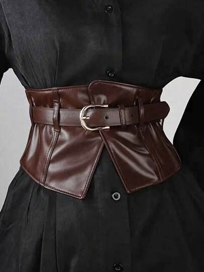 1 pieza Cinturón de corpiño en color vino tinto retro para mujer, cinturón de pretina minimalista y personalizado, apto para uso diario