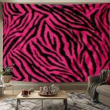 1pc Polyester Zebra Pattern Tapestry, Abstract Design, Room Decor Accent, Vibrant Pink And Black, Suitable For Living Room, Bedroom And Office, Fashionable Home Interior Decoration, Eye-Catching Large Tapestry - Multicolor - View 8