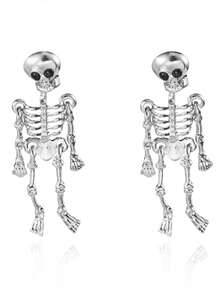 2 件万圣节骷髅/骨头设计耳环 - 銀色 - 查看 5