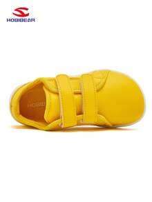 HOBIBEAR 儿童宽头宽松休闲运动鞋，适合男孩和女孩，舒适的户外步行鞋，适合所有季节的简约设计，柔软的幼儿皮鞋 - 金色 - 查看 8