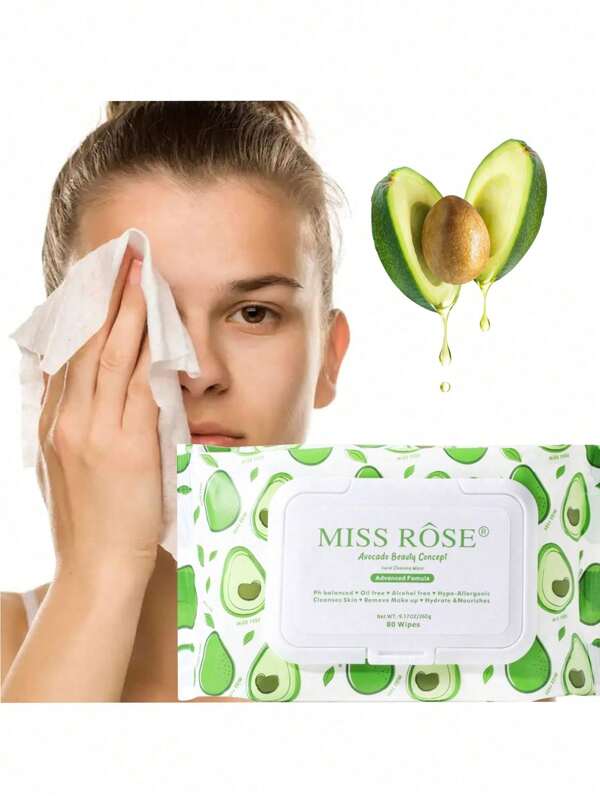 80pcs/Pack Avocado Portable Makeup Remover Wipes For Deep Cleansing Of Facial Makeup Disposable Travel Makeup Removal Cleaning