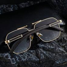1pc New Stylish Retro Square Frame Fashion Glasses For Men, Casual Vintage Chic Elegant Party Street Wear, Wood Grain Temples High-End UV Protection Driving Fashion Glasses