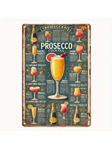 1pc 2D Tin Painting Prosecco Cocktail Recipe Encyclopedia Theme Metal Tin Sign, 30x20cm, Metal Material, Home Decor Tin Art, Fun Wall Art, Suitable For Home, Restaurant, Bar, Cafe, Garage And Room Decoration, Random Hole Design