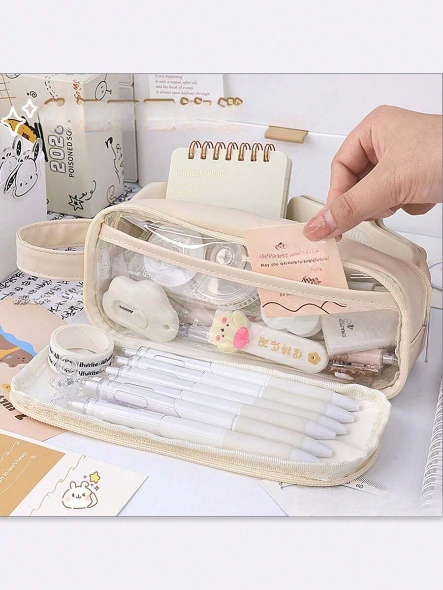 Estuche para lápices de gran capacidad y duradero, funda transparente para lápices de extra gran capacidad, diseño minimalista, fácil de transportar, perfecto para dibujo diario, adecuado como regalo de cumpleaños, aniversario, Día del Niño, Día del Maestro, regreso a la escuela para amigos, familiares, estudiantes, estuche para lápices, útiles escolares, regreso a la escuela