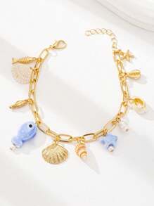 1 Pc Ceramic Fish Sardine Fish Beach Shell Sardine Fish Multi Charms Bracelet, Summer Vacation Jewelry, Gift For Women