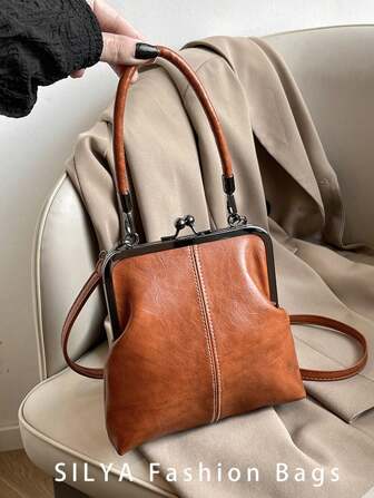 Bolso de mano de material de PU con estilo retro de moda 2025, bolso de hombro desmontable para mujeres con cierre de botón y monedero