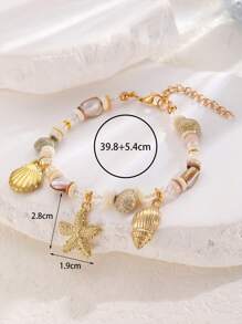 1 Peça Pulseira Feminina com Decoração de Conchas Marinhas, Estrelas-do-mar e Contas, em Estilo Praia de Verão, Elementos Oceânicos da Moda Adequados para Praia, Férias, Festa, Uso em Festivais de Música