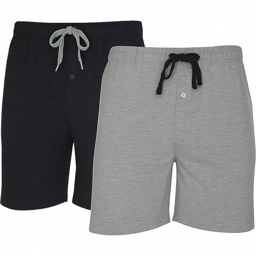 Mens 2 Pack Cotton Sleep Short,5 Inseam, Comfortable And Breathable, Assorted Colors - 灰色 - 查看 1