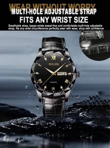 1pc Men Watches, A Stylish Casual Sports Quartz Watch With A Pu Leather Strap. It Is Suitable For Wearing On Occasions Such As Work, Travel, And Business Activities. It Is A Daily Ornament, A Men's Present, A Festival Gift, An Eid Al-Adha Gift For Family And Friends, And A Father's Day Gift.