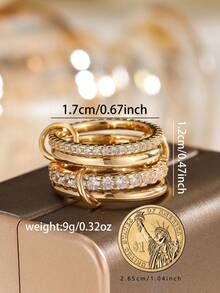 18K Gold Plated Interlocking Stackable Rings Set, Women's Personalized Rings With Cubic Zirconia, Suitable As Gifts - Serial - View 3
