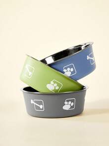 PETSIN 1pc Stainless Steel Double Layer Paw Print Pattern Cat/Dog Lover Gift And Dog/Cat Mom Love Pet Bowl, Large Capacity Anti-Skid Anti-Spill For Small/Medium Dog Lover And Dog Mom Love Cat Lover And Cat Mom Love (2 Styles Of Non-Slip Mat Randomly Included) - Multicolor - View 1