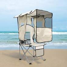 TANWEERDDWJKInc Ptlsy Camping Chair With Adjustable Shade Canopy, Portable Folding Chair For Adults, Heavy Duty Outdoor Sports, Beach, Camping, Fishing - Phone & Cup Holder, Cooler Bag, Supports 330LBS - 白色 - 查看 1
