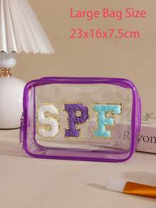 1pc Waterproof Transparent SPF Sunscreen Storage Makeup Bag, PVC Zipper Toiletry Pouch, Portable Travel, SPF Chenille Patch, Small/Large Size Options, Cosmetic Bag - Multicolor - View 14