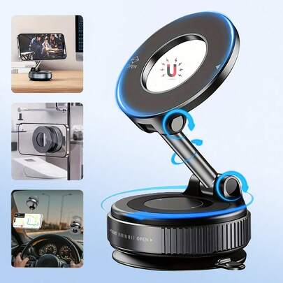 WOWSSYO 360° Rotatable Car Magnetic Black Phone Holder, Magnetic Suction Phone MountCar Motorcycle Navigation MountCell Phone Holder Vacuum Magnetic Suction AdsorptionStrong Suction Cups. Magnetic Car Mobile Phone Holder For Front Glass, Centre Screen, Etc., Mounted On A Smooth Flat Surface, Support Rod Made Of Zinc Alloy.