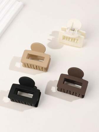 4pcs 2025 New Minimalist Square Hair Claw Clips For Half Ponytail, Matte Black, Medium 4cm Hairclips, School Stuff, College