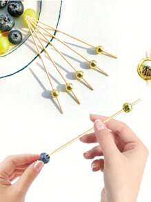 100pcs Bamboo Skewers, Appetizer Toothpicks, Decorative Cocktail Picks, 4.7" Fruit Kabob Skewers, Gold Party Supplies, Bamboo Sticks For Fruit, Beverages, Charcuterie Boards