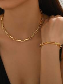 2 件复古合金几何 O 形链项链和手链首饰套装，适合街头风格服装