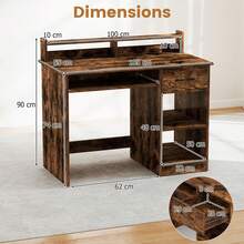 GOFLAME Computer Desk Home Office Workstation With Display Shelf And Drawer - Brown - View 2