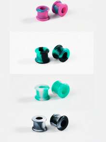 4pairs Uneven Colored Marble Pearlized Flesh Thick Silicone Ear Tunnel Earrings Expander Round Double Flared Flesh Gauges Plug Piercing 8mm-38mm - Color Mixing - View 11
