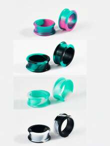 4pairs Uneven Colored Marble Pearlized Flesh Thick Silicone Ear Tunnel Earrings Expander Round Double Flared Flesh Gauges Plug Piercing 8mm-38mm - Color Mixing - View 21