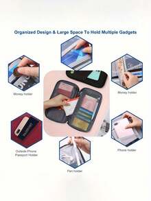 1pc High-Quality Travel Passport Holder - With Zipper, ID And Credit Card Slots, And Phone Pocket - Black & White Mesh Storage Bag, Portable Foldable Silicone Storage Bag | Essential Travel Document Organizer | Fashionable Design, Suitable For All Seasons: Spring, Summer, Autumn, Winter Travel, Ideal For Family Vacation Passport Wallet - Multicolor - View 10