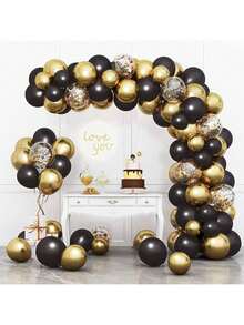 107 件黑色和金色气球花环套装，带五彩纸屑 - 非常适合婚礼、生日、周年纪念、毕业典礼和节日 - 室内/室外派对装饰 - 黑色 - 查看 7