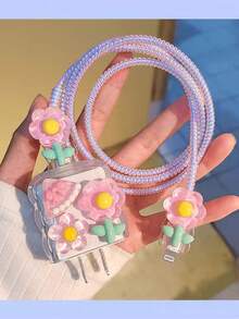 5 件/套水波花设计充电线保护器兼容 20W 美国充电器，适用于 11/12/13/14/15/16 Pro Max，1.5 米防断裂数据线保护器，TPU 充电器头保护套 Nan 充电器配件 手机配件 - 彩色 - 查看 1