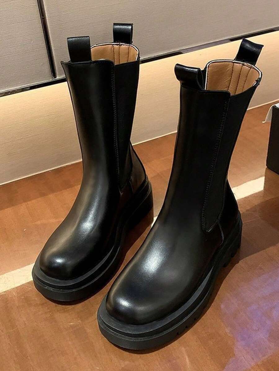 Women's Popular Versatile Comfortable High-Top Elastic Slip-On Boots - Black - View 1