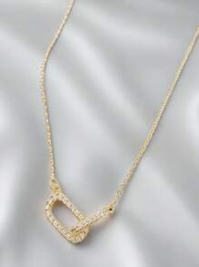 1 pezzo Collana con pendente in acciaio inossidabile, design elegante a fermaglio d'oro, semplice pendente ovale aperto, regalo di gioielleria per ragazze