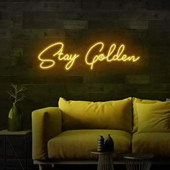 1pc USB Powered Stay Golden Neon Sign Led Light, Wall Hanging Art Decoration, Quote Neon Sign For Bedroom Office Hotel Decoration, Birthday Christmas Gift