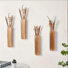 1pc/2pcs Wooden Wall-Mounted Vase For Dried Flowers Decor, Suitable For Bedroom & Living Room - Modern Farmhouse Style, 4-Tier Wall Hanging Dried Flower Rack, Wooden Home Decor Flower Pot Holder - Apricot - View 3