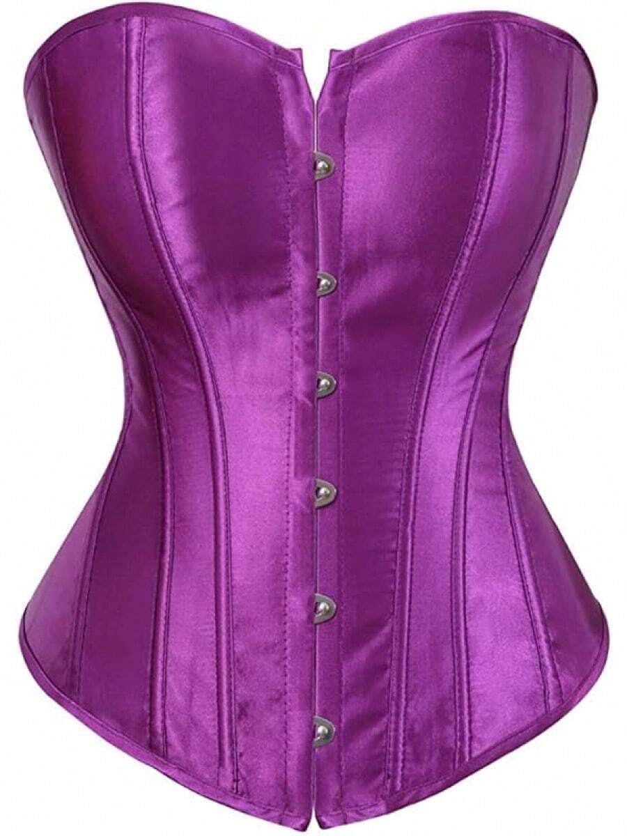 Women's Sexy Boned Overbust Shaper Push Up Bodysuit Lace Up Corsets And Strap Bustiers Top S-6XL - Màu tím - Xem 1
