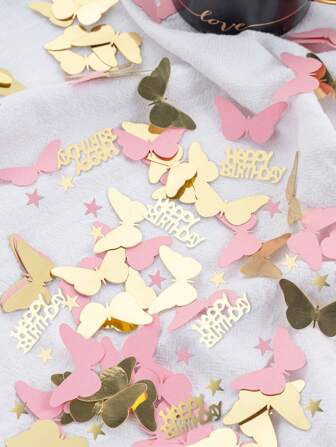 100/200 stuks gouden en roze vlinderconfetti, elegant en minimalistisch ontwerp, geschikt voor verlovingen, bruiloften, verjaardagsfeesten en vrijgezellenfeesten.