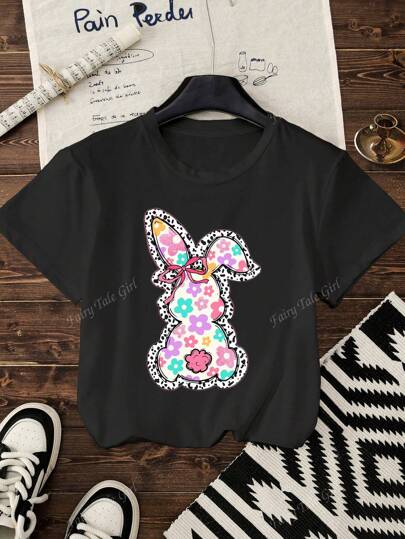 Paasvrouwen Zomer Konijnenprint Casual Ronde Hals Korte Mouw T-shirt