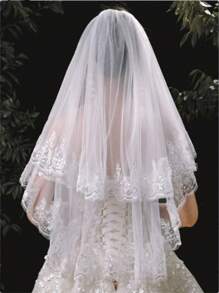 1pc Beige Double-Layer Short Bridal Veil With Comb