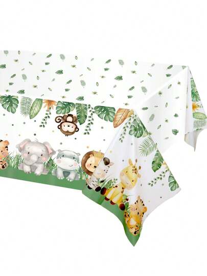 2size:274*137cm/180*108cm-Jungle Tablecloths Wildlife Tablecloths, Wildlife Tablecloths, Baby Shower Decorations, Wild Birthday Party Supplies, Fun Jungle Game Supplies Birthday Party Decorations, Suitable For Party Decorations, Baby Shower Party,